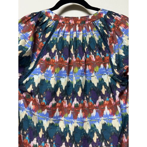 ALLISON NEW YORK Multi Zig Zag Print Brielle Boho Tassel Tie Peasant Top, Sz M - Picture 10 of 15